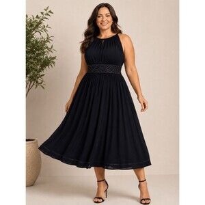R&M Richards 22W Navy Embellished Midi Dress Wedding Guest Party